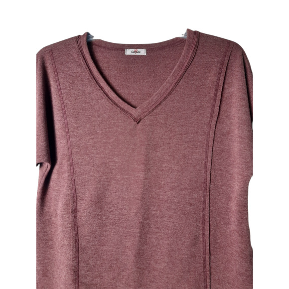 GeeGee Maroon v neckline high low short sleeve top - Picture 5 of 9